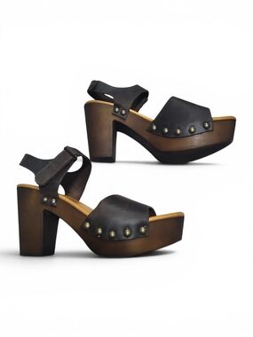 Avellini Leather Studded Brown Platform Italian Clog Sandal Women Size 8-8.5 -39